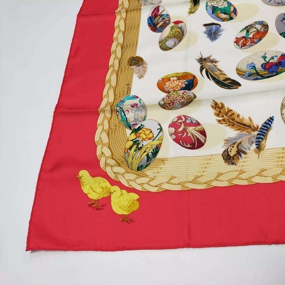 Hermes scarf Carre 90 Reds Silk100% 35X35 - Picture 8 of 9